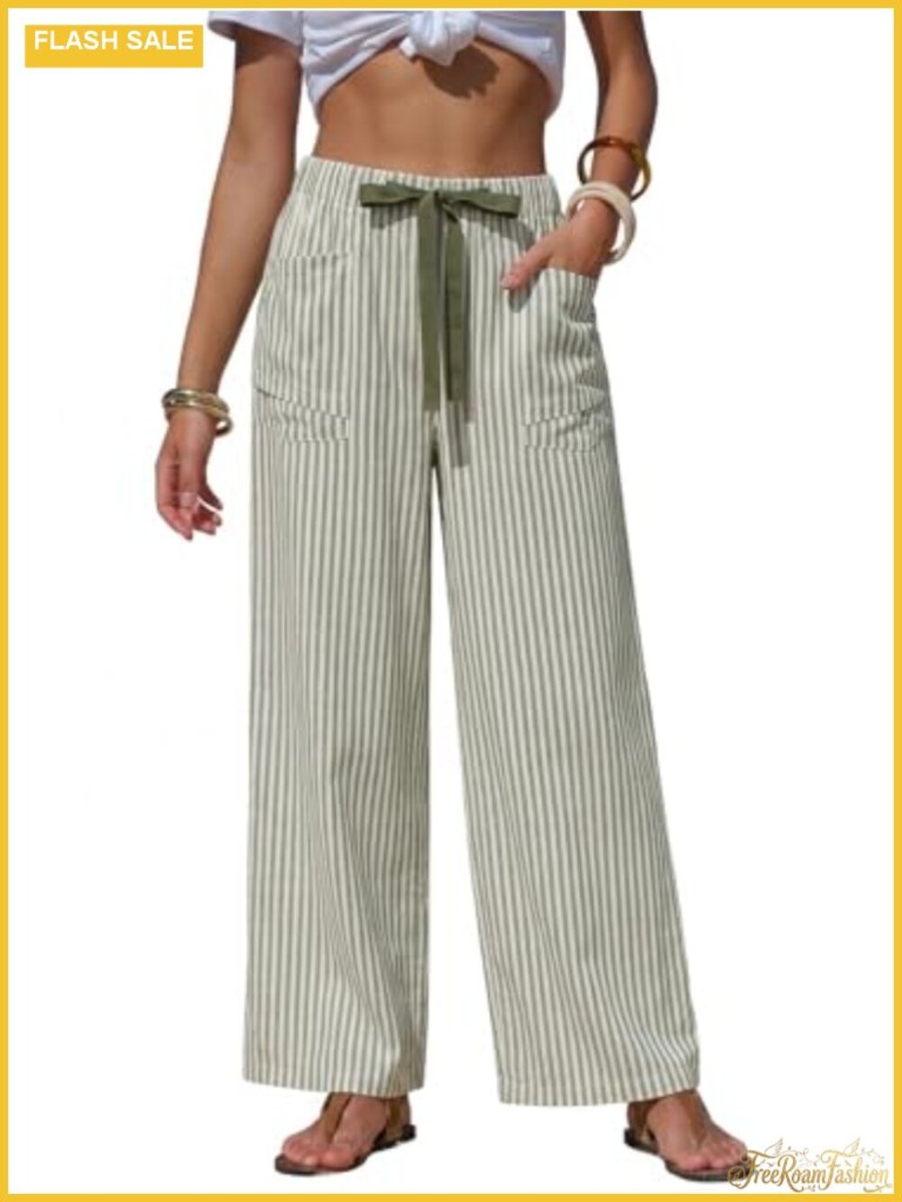 Faux Linen Wide Leg Pants Drawstring Casual Trousers